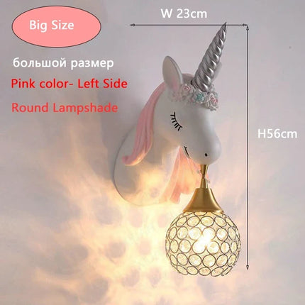 applique murale Dessin animé enfants bébé tenture LED résine licorne bleu rose pour princesse fille chambre décoration