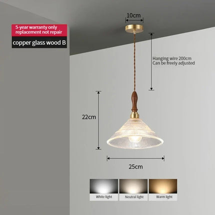 Suspension vintage en verre, bois de noyer et laiton — LZ4D7XQ