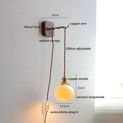 Applique murale LED moderne en noyer et cuivre avec prise — LZ4X9P
