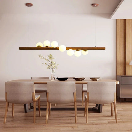 Lustre moderne en bois de noyer et verre pour intérieur élégant — LZ4X9T2