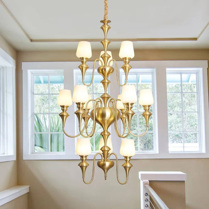 Lustre en cuivre avec abat-jour en verre moderne et élégant — LZ4X9P