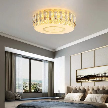 lustre led dimmable en verre cristal rond argent moderne