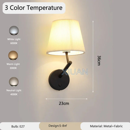 Applique murale vintage américaine avec abat-jour plissé et interrupteur LED — LZ4X9T2