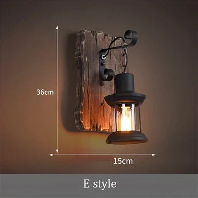 Applique murale vintage en bois avec abat-jour métal et verre — LZ4X9T