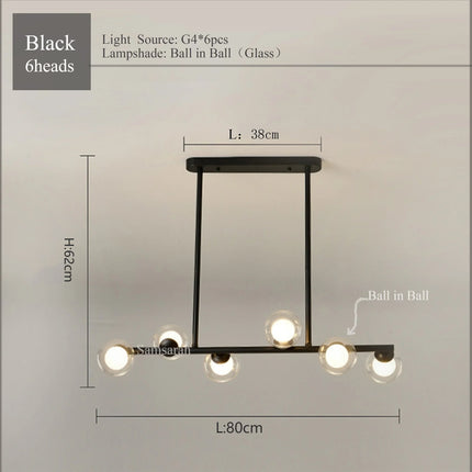 2024Modern LED Chandelier Black and Gold Long Glass Ball Chandeliers for Living Room Dinning Room Lustre,Samsarah Lighting