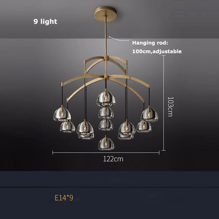 lustre vintage en cristal et cuivre pour éclairage intérieur