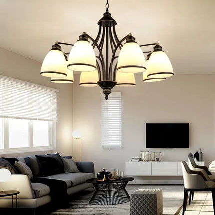 Lustre vintage en fer et bronze avec abat-jour en verre style loft — LZ4X9P