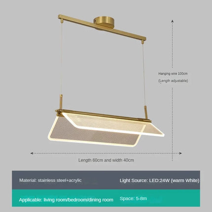 lustre rectangulaire réglable en acrylique pour éclairage créatif