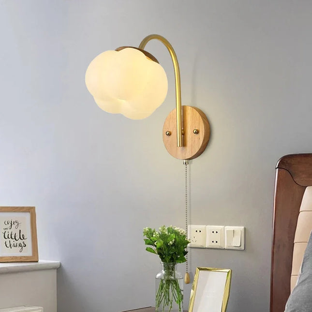Applique murale nordique en bois avec cordon et interrupteur en coton — LZ4X9V