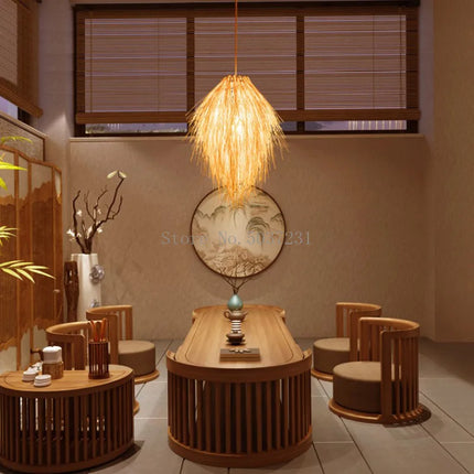 Lustre suspension en rotin tressé style chapeau de paille — LZ4X9P2