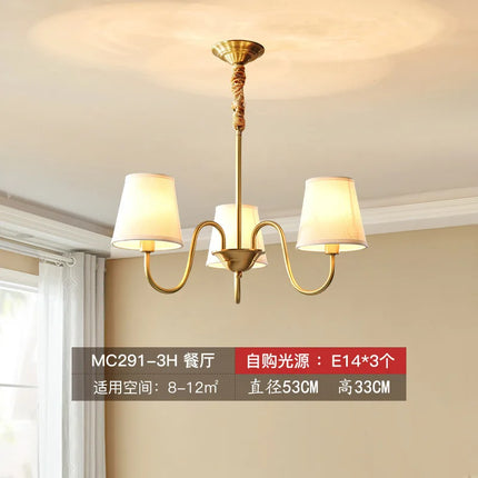 lustre led moderne en tissu et cuivre pour éclairage intérieur