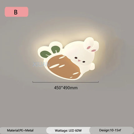 plafonnier lapin aux fraises pour chambre d'enfant décoration lumineuse