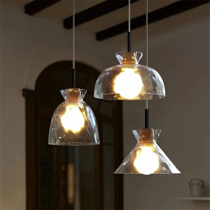 Lustre suspension nordique en bois et verre — LZ4X9P2