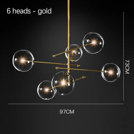 Suspension boule de verre LED design nordique noir et or pour salon — LZ4X9P2