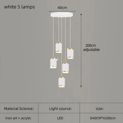 lustre long rotatif en acrylique pour éclairage intérieur décoratif