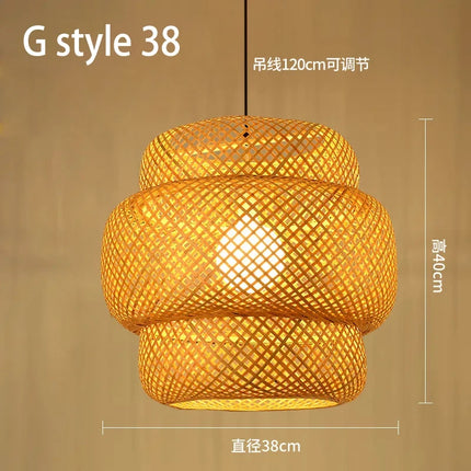 Lustre suspension style chinois fait main en bambou tressé vintage — LZ4Q9X