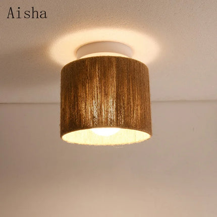 Plafonnier suspension en corde de chanvre style japonais rétro pour intérieur chaleureux — LZ4XJ9