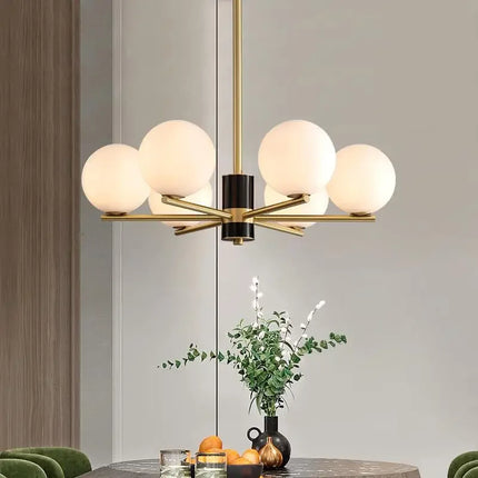 Suspension luxe en cuivre doré avec globes en verre blanc — LZ4X9P2
