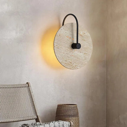 Applique murale LED ronde en pierre et métal noir pour escaliers d'hôtel boutique — LZ4N7Q2
