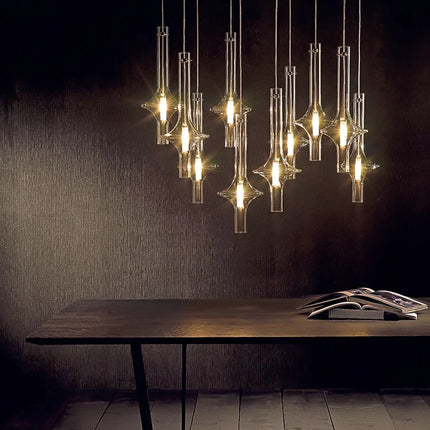 Lustre suspension en verre et bambou design italien pour commerces — LZ4X9P