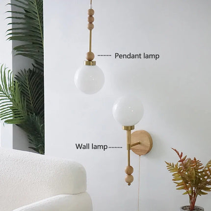 Suspension vintage en verre et bois avec éclairage LED — LZ4X9T