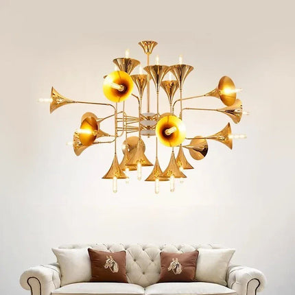 Lustre trompette doré multi-têtes au design moderne — LZ4X9Q