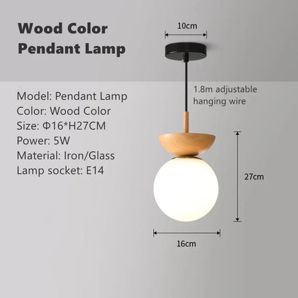 Plafonnier LED rond en verre avec abat-jour en bois naturel — LZ4X9T2