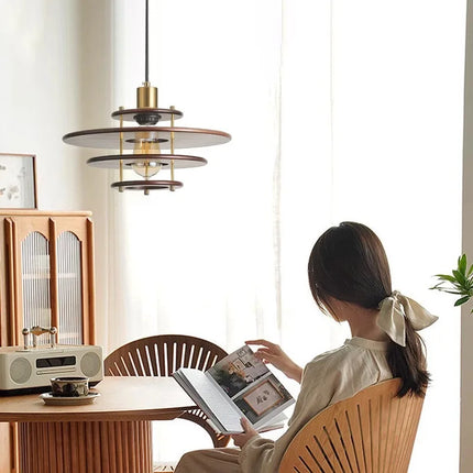 Lustre en bois massif forme soucoupe volante rétro pour bar — LZ4X9T2