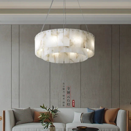 Lustre suspension LED postmoderne en marbre naturel pour villa — LZ4X9J