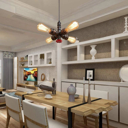 Plafonnier industriel rétro à 4 lumières en tuyaux décoratifs — LZ4X9J
