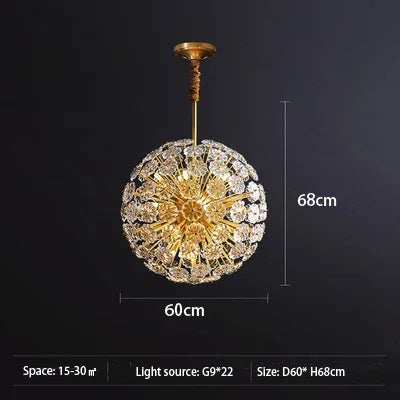 Lustre suspension LED décoratif motif pissenlit en cuivre et cristal — LZ4X9T