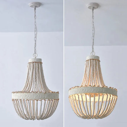 Lustre vintage en bois avec perles style campagne américaine — LZ4X9P