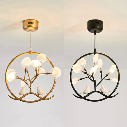 Lustre suspension cage à oiseaux design nordique branche d'arbre — LZ4M9Q1