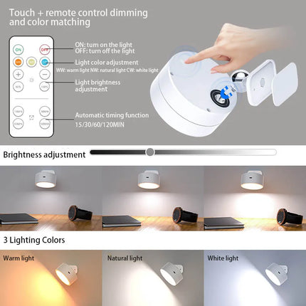 Applique murale LED rechargeable avec télécommande tactile et rotation 360° — LZ7QX2