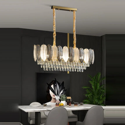 Lustre suspension LED art déco en cristal avec plumes blanches et grises — LZ4X9T2