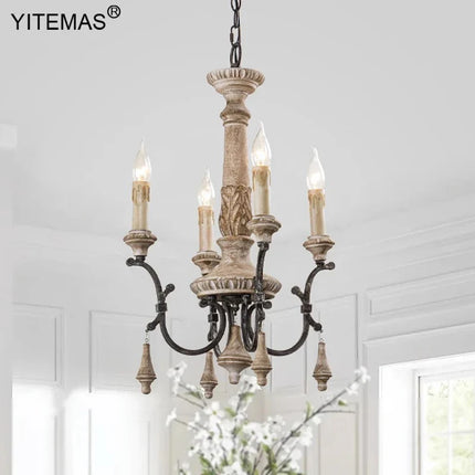 Lustre en bois style vintage 4 et 6 lumières pour salon et entrée — LZQ7D2