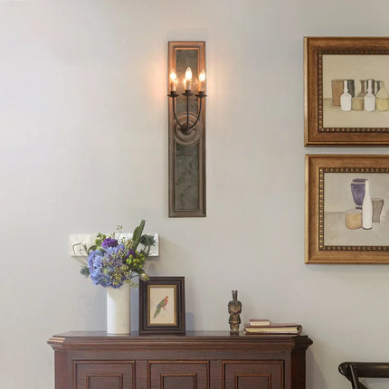 Applique murale vintage américaine en bois et fer avec miroir — LZ4X9T