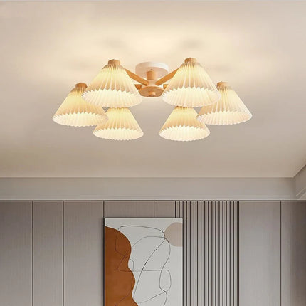 Lustre suspension nordique en bois avec abat-jour plissé — LZ4P9XJ