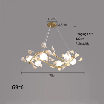 Lustre suspension LED en verre motif feuille de ginkgo moderne — LZ4X7Q9