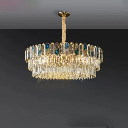 Plafonnier LED art déco en cristal doré et acier inoxydable — LZ7D9Q2N