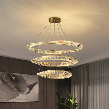 Lustre LED moderne en cristal avec anneau décoratif en acier — LZ4P7X