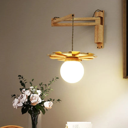 Applique murale en bois nordique avec bras oscillant et abat-jour en verre laiteux LED — LZ4N7Q2