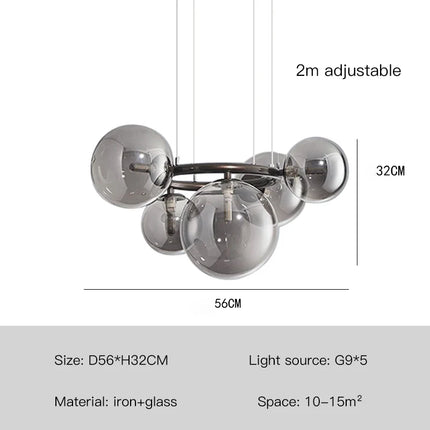Lustre suspension boule en verre avec barre métallique ronde — LZ4P9X