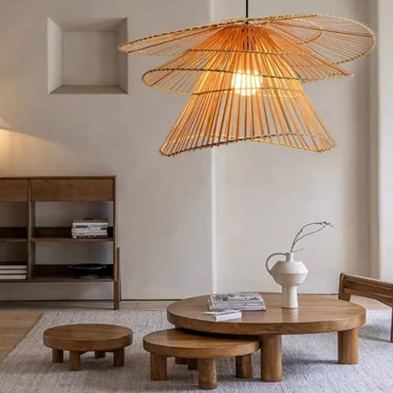 Lustre suspension multi-étages en rotin fait main au design moderne — LZ4X7M