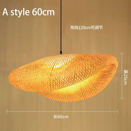 Lustre suspension style chinois fait main en bambou tressé vintage — LZ4Q9X