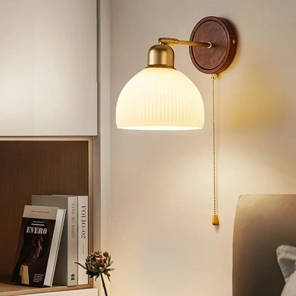 Applique murale nordique en verre avec interrupteur en bois décoratif — LZ4X9Q2