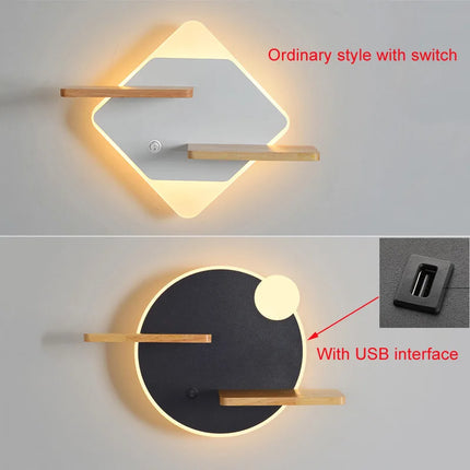Applique murale LED nordique avec étagère intégrée et chargeur USB — LZ4X9P2