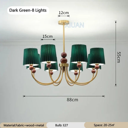 Lustre vintage américain en tissu plissé et bois style wabi-sabi — LZ4P9XJ