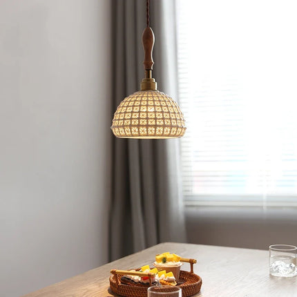 Suspension japonaise vintage en céramique et bois de frêne — LZ4X9P7