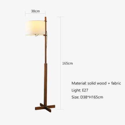 Lampadaire en bois massif avec abat-jour en tissu style nordique — LZ4X9P2